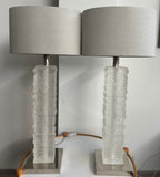 Pair of Crystal Strata Column Porta Romana Table Lamps