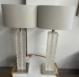 Pair of Crystal Strata Column Porta Romana Table Lamps