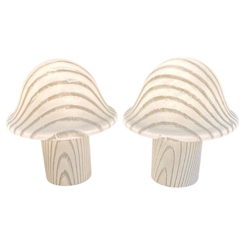 Pair of Large 1970s Putzler Striped Glass Mushroom Table Lamps