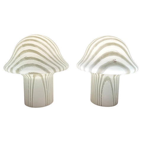 Pair of 1970s Putzler Striped Glass Mushroom Table Lamps