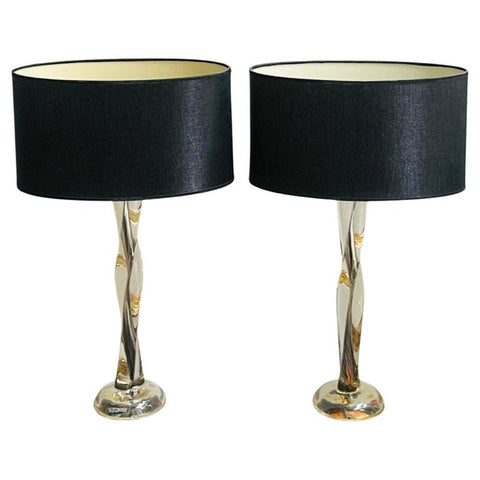 Pair of 1970s Vintage Acrylic and Chrome Table Lamps inc Shades