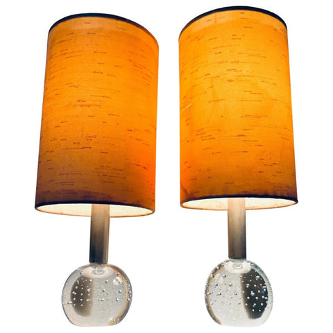 Pair of Italian 1960s Bubbled Crystal Sphere Glass Table Lamps