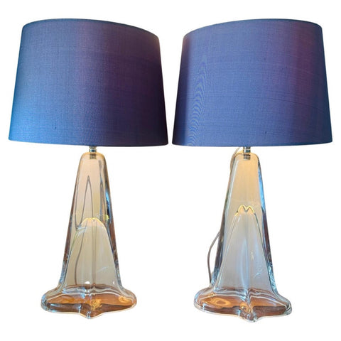 Pair of 1970s German Putzler Clear Glass Table Lamps