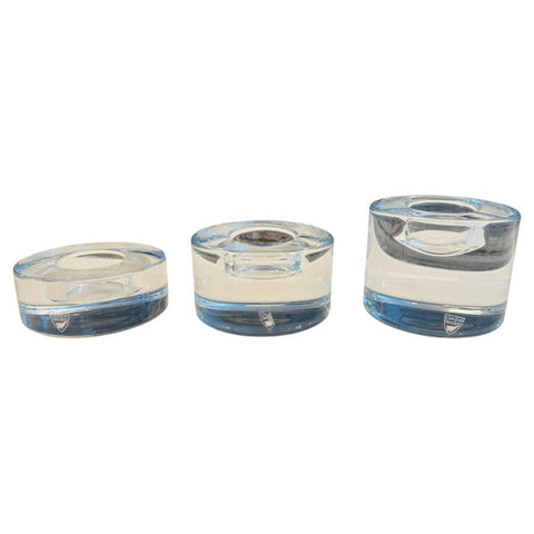 Set of 3 Swedish Orrefors "Puck" Crystal Candle Holders