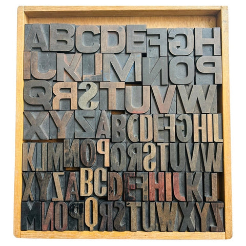Vintage 1930s 3 Alphabet Industrial Wooden Letter Printing Blocks
