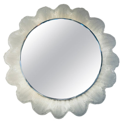 Vintage 1970s German Illuminated Lucite "Flower" Backlit Iced Wall Mirror