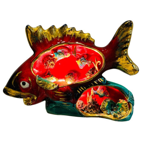 Vintage French Vallauris Ceramic Glazed Fish Table Lamp