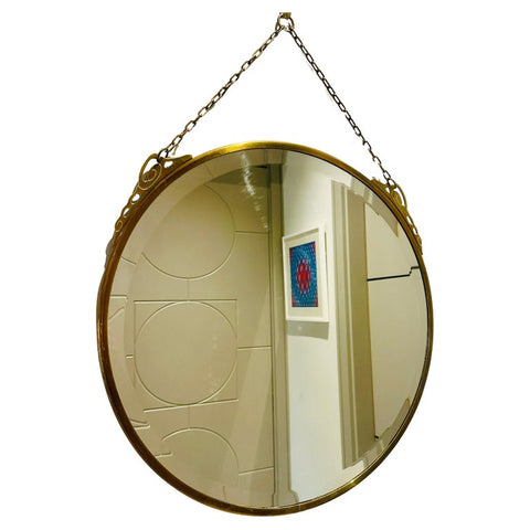 Art Nouveau Style Bevelled Glass Brass Wall Mirror