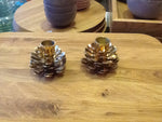 Pair of Solid Brass Vintage Pinecone Candlesticks