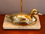 Vintage French Brass Duck on a Marble Stand Table Lamp