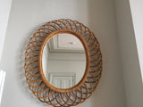 1960s Oval Sunburst Rattan Mirror
