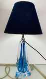1950s Val St Lambert Blue Crystal Glass Table Lamp