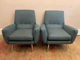 Pair of Vintage Italian 1950s Armchairs in Teal Fabric