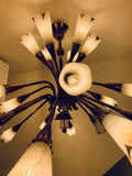 1950s French Genet et Michon Chandelier with Cala Shades by Sevres