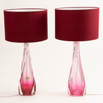 Pair of Pink Belgian Val St Lambert Table Lamps