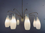 1960s 8 Shade Opaline Glass and Brass Hanging Light