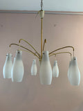 1960s 8 Shade Opaline Glass and Brass Hanging Light