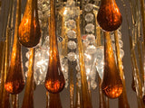 1960s Italian Brass and Murano Glass Chandelier by Paolo Venini