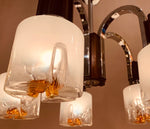 1960s Italian Mazzega Chrome and Carved Wood Murano Glass Chandelier