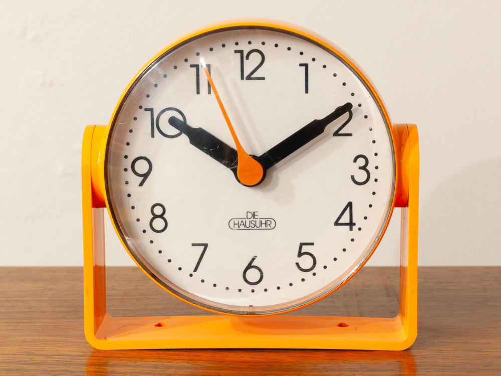 1970s German DIE HAUSUHR Rotating Orange Desk Clock – retro living uk