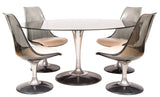 1970s Chromcraft Smoked Glass Oval Tulip Dining Table and 4 Swivel Chairs