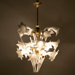 1970s Italian Murano Glass Flower & Brass Chandelier