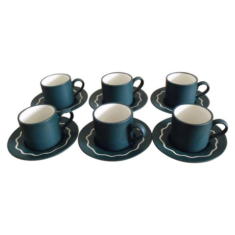 1970s Set of 6 Habitat 'Ripple' Coffee Cups and Saucers