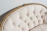 19th Century French Painted Button Backed Linen Two-Seat Carved Curved Sofa