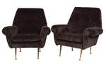 Pair of Italian 1950s Armchairs with Chromed Brass Legs
