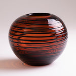 Vintage Polish Tarnowiec Amber Vase with Black Swirl Pattern Detail