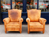 Pair of 1950's Moustache Back French Leather Club Chairs