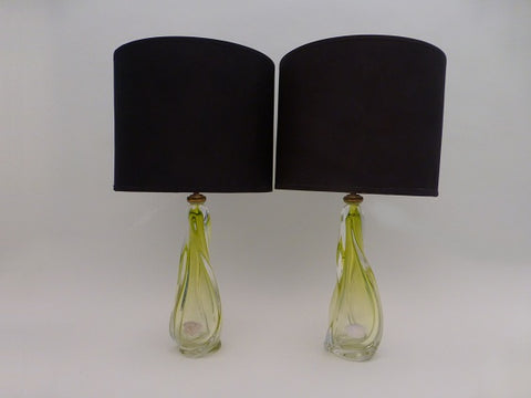 Pair of Val St Lambert Lime Lamp Bases