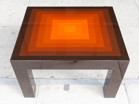 1970's Small Rectangular Multi-Coloured Brown and Orange High Gloss Coffee Table