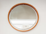 1970's Danish Large Illuminated Round Rosewood & Lucite Wall Mirror