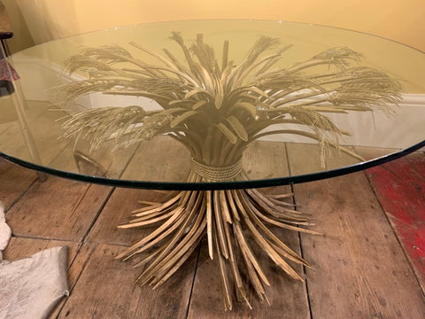 1960s French Gilt Metal Coco Chanel Wheat Sheaf Coffee Table