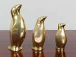 Vintage Brass Penguin Family Paperweight Set