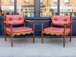 Pair of 1960's Ire Mobler Skillingaryd Leather and Rosewood Swedish Armchairs