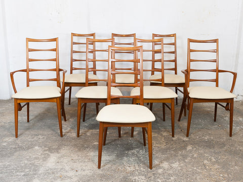 Rare Set of 8 Teak Neils Koefoed Ladderback Dining Chairs