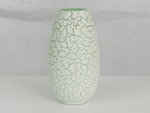 1960's Jasba Green and White Crackle Glaze Vase