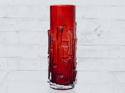 Ruby Red 'Bamboo' Aseda Glasbruk vase by Bo Borgstrom