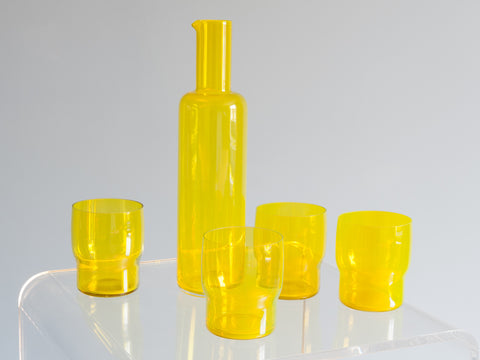 Bright Yellow Carafe and 4 Water Glasses