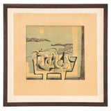 Fishermans Cottages - Drypoint and Woodcut by artist Trevor Price