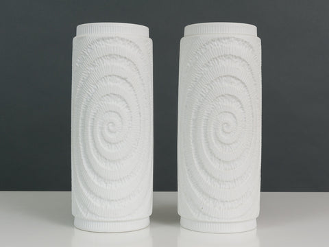 1960s German White OP Art Bisque Royal KPM Vases