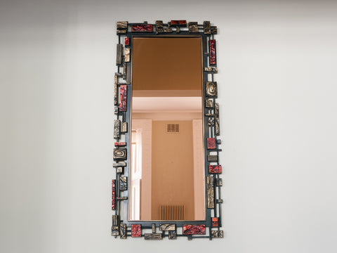 1970s Brutalist American Syroco Multicoloured Rectangular Mirror