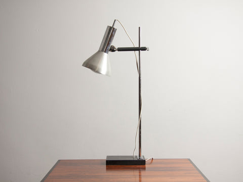 1960s French Chrome and Black Cast Iron Adjustable Desk Lamp