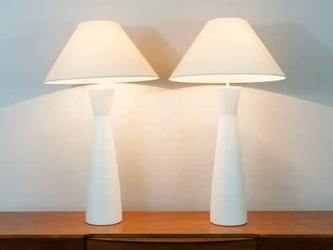 Vintage Belgium White Opaque Glass Lamps with Original Shades