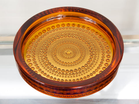 1960's Nuutajarvi 'Kastehelmi' Amber Glass Dish by Oiva Toikka