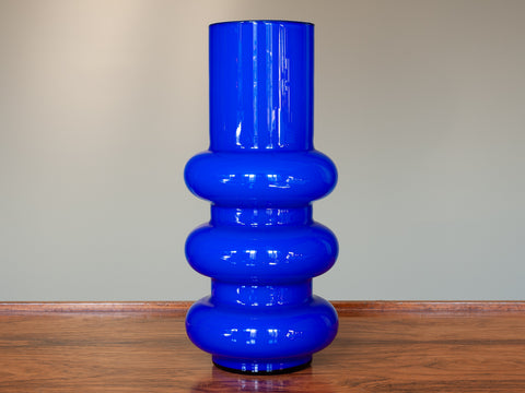 Vintage Swedish Ryd Cobalt Blue Cased Glass Hoop Vase