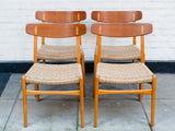 Set of 4 Hans Wegner for Carl Hansen CH-23 Beech and Teak Dining Chairs