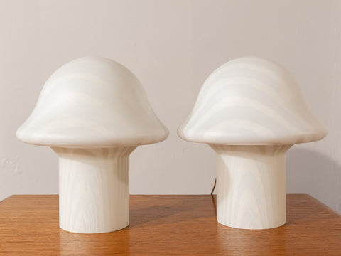 1970's Pair of Small Striped Peill & Putzler Mushroom Table Lamps